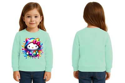 Unisex Hello Kity Baskılı Çocuk Swaetshirt 3 İplik Şardonlu