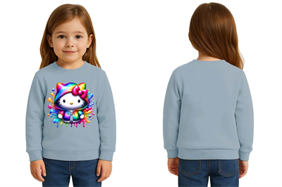 Unisex Hello Kity Baskılı Çocuk Swaetshirt 3 İplik Şardonlu