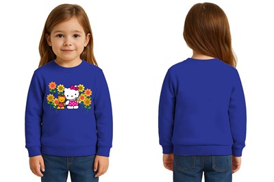 Unisex Hello Kity Baskılı Çocuk Swaetshirt 3 İplik Şardonlu