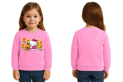 Unisex Hello Kity Baskılı Çocuk Swaetshirt 3 İplik Şardonlu