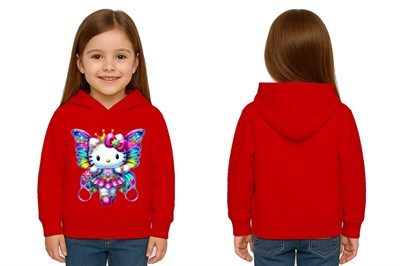 Unisex hello kity  Baskılı Çocuk Swaetshirt  Baskılı Kapüşonlu 3 İplik Şardonlu
