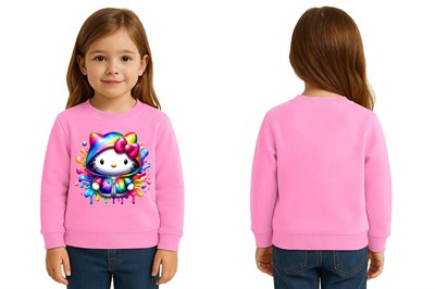 Unisex Hello Kity Baskılı Çocuk Swaetshirt 3 İplik Şardonlu