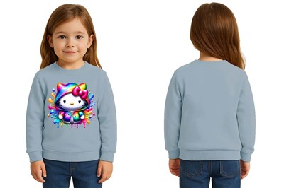 Unisex Hello Kity Baskılı Çocuk Swaetshirt 3 İplik Şardonlu
