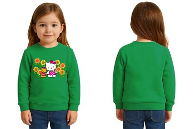 Unisex Hello Kity Baskılı Çocuk Swaetshirt 3 İplik Şardonlu