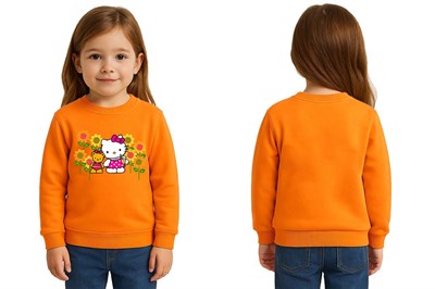 Unisex Hello Kity Baskılı Çocuk Swaetshirt 3 İplik Şardonlu