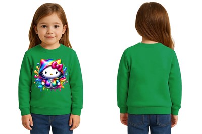 Unisex Hello Kity Baskılı Çocuk Swaetshirt 3 İplik Şardonlu