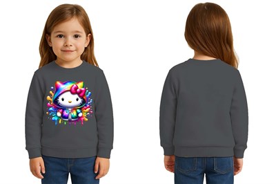 Unisex Hello Kity Baskılı Çocuk Swaetshirt 3 İplik Şardonlu