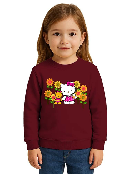 Unisex Hello Kity Baskılı Çocuk Swaetshirt 3 İplik Şardonlu