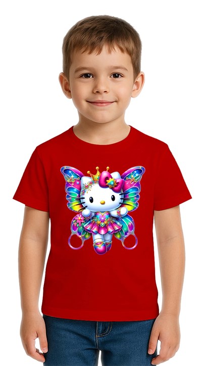 Unisex Hello Kity Baskılı Çocuk Tişört pamuklu penye kumaş