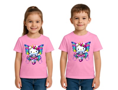 Unisex Hello Kity Baskılı Çocuk Tişört pamuklu penye kumaş