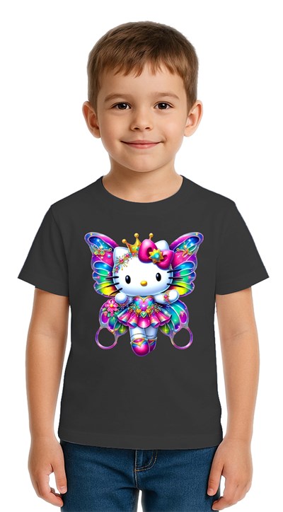 Unisex Hello Kity Baskılı Çocuk Tişört pamuklu penye kumaş