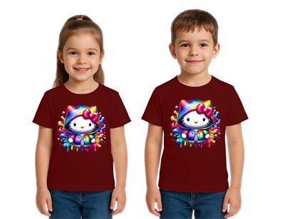 Unisex Hello Kity Baskılı Çocuk Tişört pamuklu penye kumaş