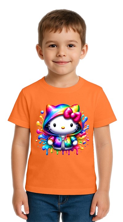 Unisex Hello Kity Baskılı Çocuk Tişört pamuklu penye kumaş