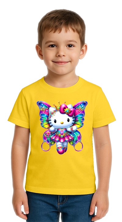 Unisex Hello Kity Baskılı Çocuk Tişört pamuklu penye kumaş