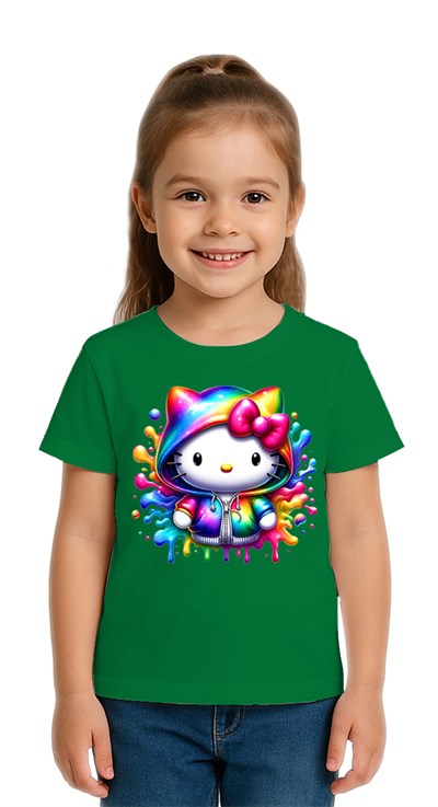 Unisex Hello Kity Baskılı Çocuk Tişört pamuklu penye kumaş