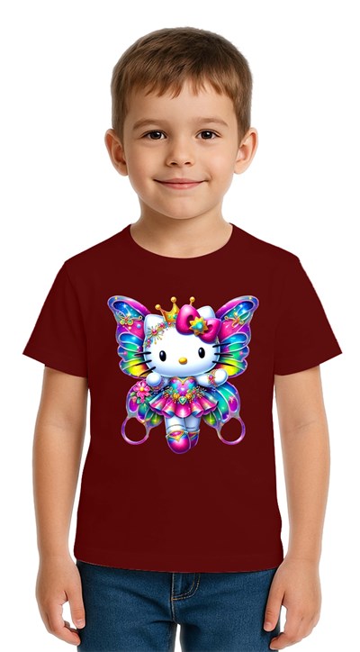 Unisex Hello Kity Baskılı Çocuk Tişört pamuklu penye kumaş