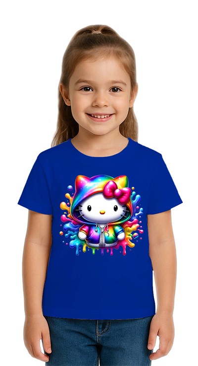 Unisex Hello Kity Baskılı Çocuk Tişört pamuklu penye kumaş
