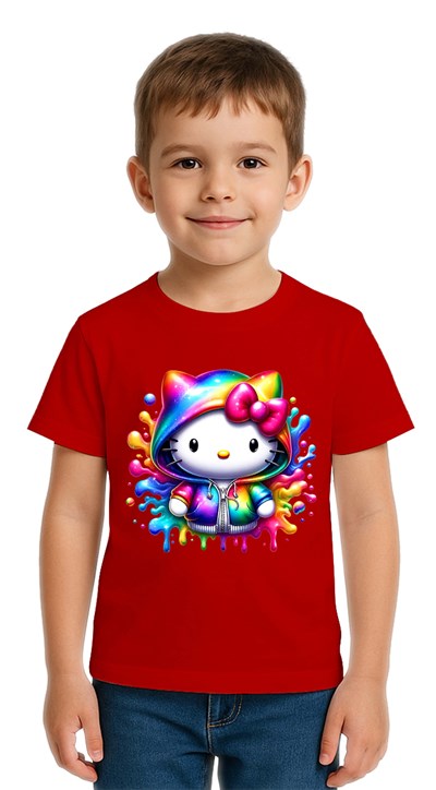 Unisex Hello Kity Baskılı Çocuk Tişört pamuklu penye kumaş