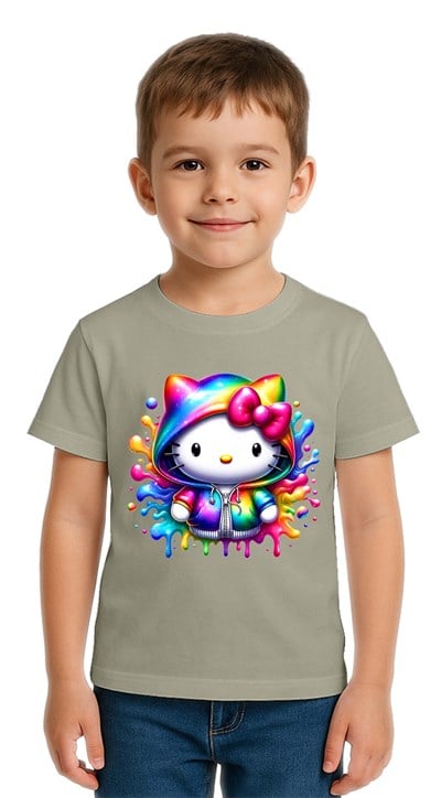 Unisex Hello Kity Baskılı Çocuk Tişört pamuklu penye kumaş