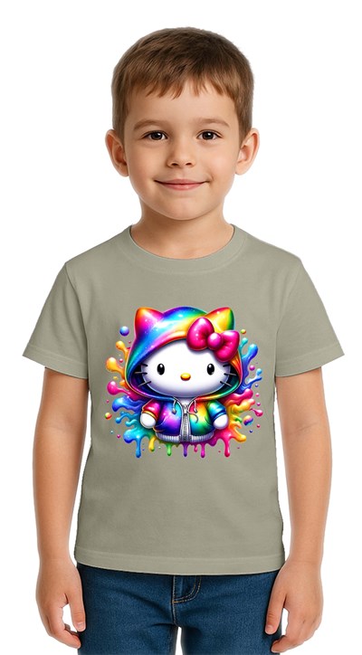 Unisex Hello Kity Baskılı Çocuk Tişört pamuklu penye kumaş