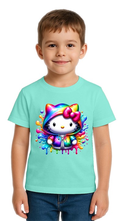 Unisex Hello Kity Baskılı Çocuk Tişört pamuklu penye kumaş