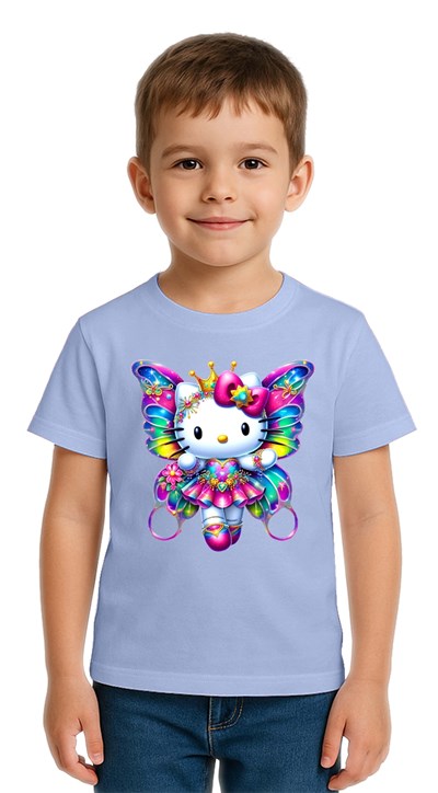 Unisex Hello Kity Baskılı Çocuk Tişört pamuklu penye kumaş