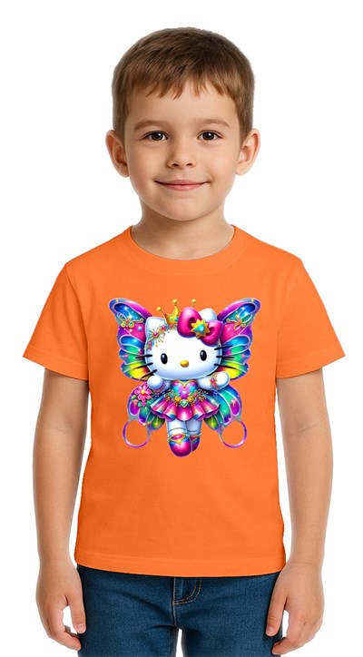 Unisex Hello Kity Baskılı Çocuk Tişört pamuklu penye kumaş