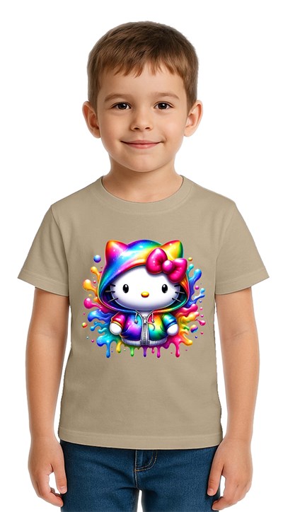 Unisex Hello Kity Baskılı Çocuk Tişört pamuklu penye kumaş