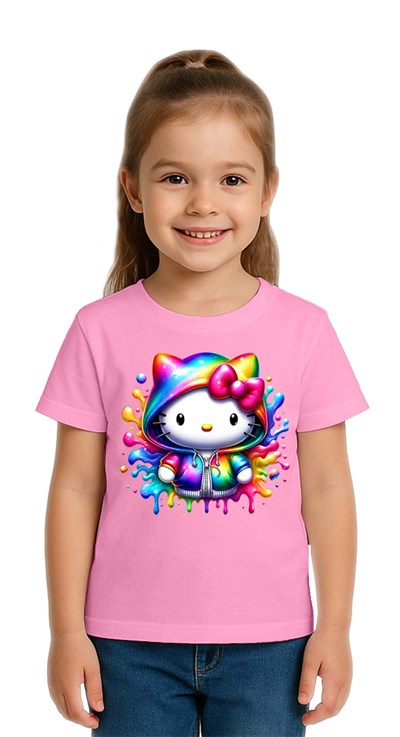 Unisex Hello Kity Baskılı Çocuk Tişört pamuklu penye kumaş