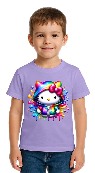 Unisex Hello Kity Baskılı Çocuk Tişört pamuklu penye kumaş
