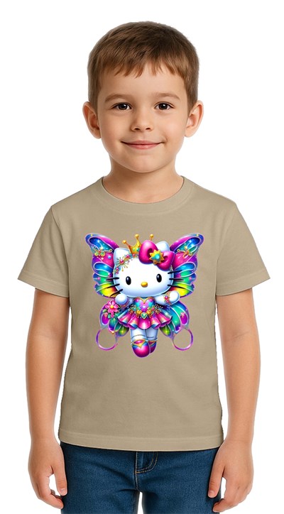 Unisex Hello Kity Baskılı Çocuk Tişört pamuklu penye kumaş