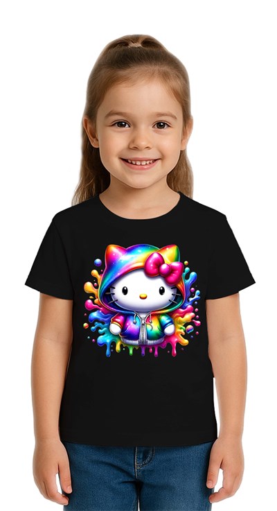 Unisex Hello Kity Baskılı Çocuk Tişört pamuklu penye kumaş
