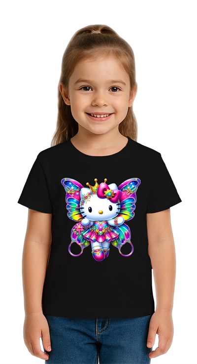 Unisex Hello Kity Baskılı Çocuk Tişört pamuklu penye kumaş