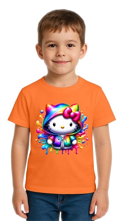 Unisex Hello Kity Baskılı Çocuk Tişört pamuklu penye kumaş