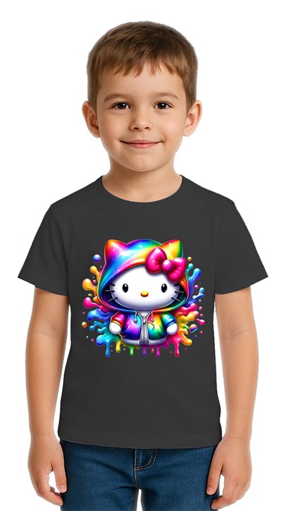 Unisex Hello Kity Baskılı Çocuk Tişört pamuklu penye kumaş