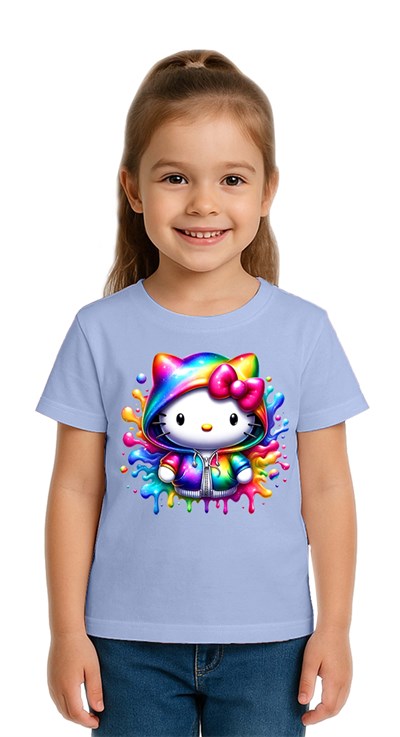 Unisex Hello Kity Baskılı Çocuk Tişört pamuklu penye kumaş
