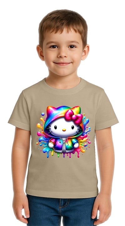 Unisex Hello Kity Baskılı Çocuk Tişört pamuklu penye kumaş
