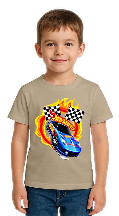 Unisex Hot Wheels baskılı Çocuk Tişört pamuklu penye kumaş