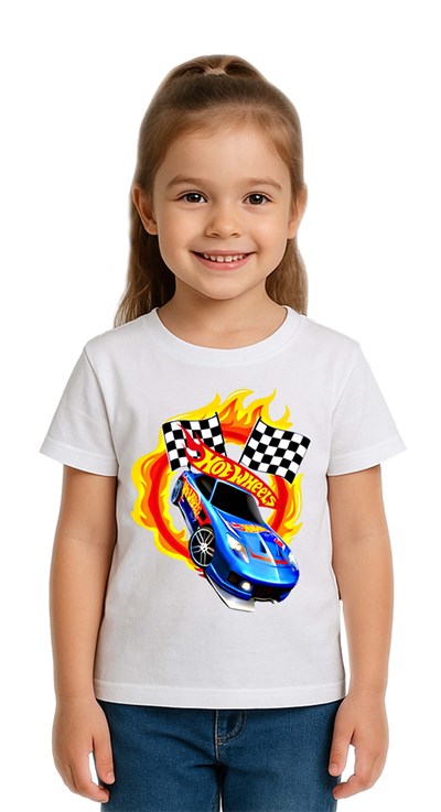 Unisex Hot Wheels baskılı Çocuk Tişört pamuklu penye kumaş