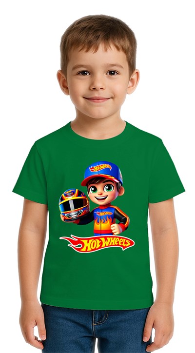 Unisex Hot Wheels  baskılı Çocuk Tişört pamuklu penye kumaş