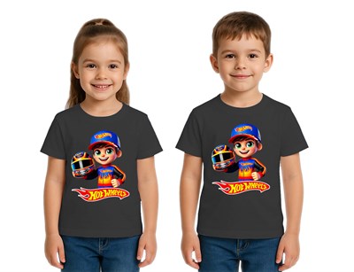 Unisex Hot Wheels  baskılı Çocuk Tişört pamuklu penye kumaş
