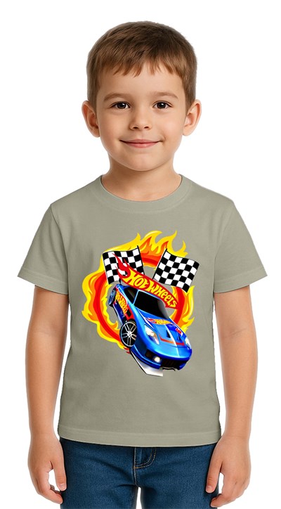 Unisex Hot Wheels baskılı Çocuk Tişört pamuklu penye kumaş