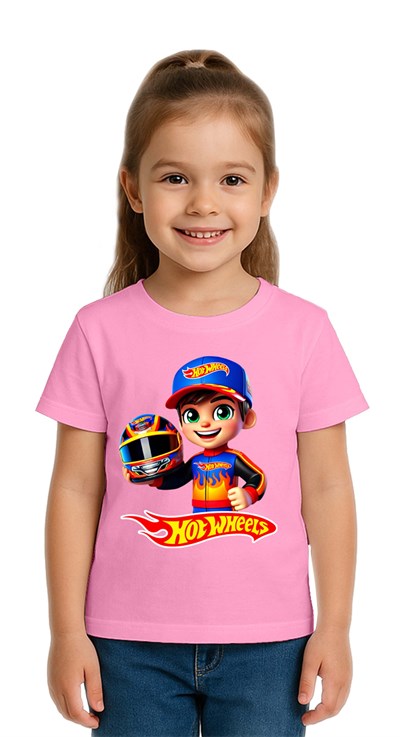 Unisex Hot Wheels  baskılı Çocuk Tişört pamuklu penye kumaş
