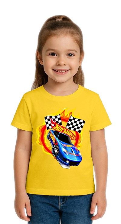 Unisex Hot Wheels baskılı Çocuk Tişört pamuklu penye kumaş