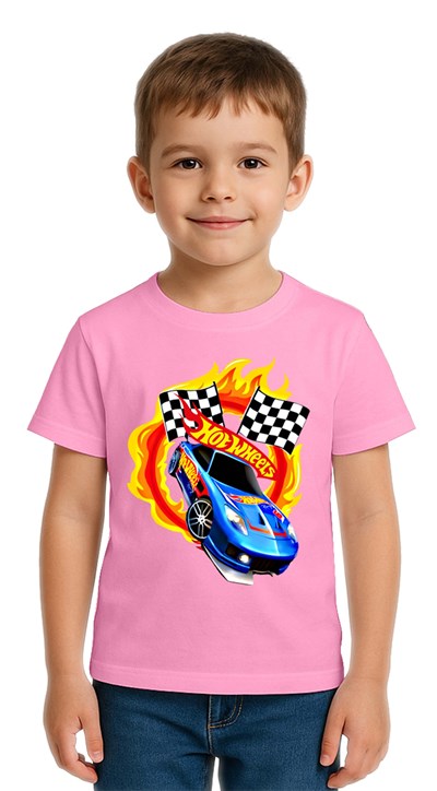 Unisex Hot Wheels baskılı Çocuk Tişört pamuklu penye kumaş