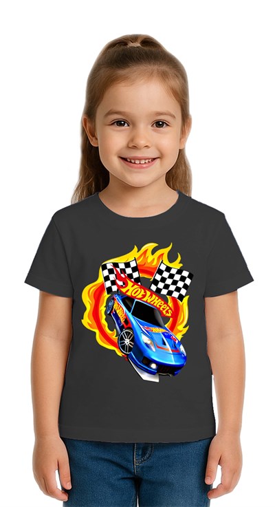 Unisex Hot Wheels baskılı Çocuk Tişört pamuklu penye kumaş