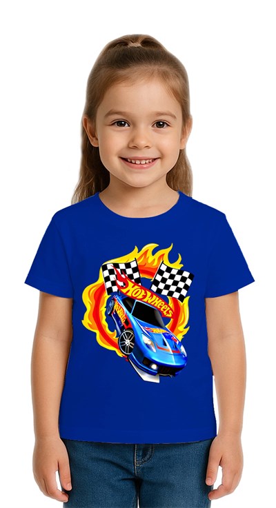 Unisex Hot Wheels baskılı Çocuk Tişört pamuklu penye kumaş