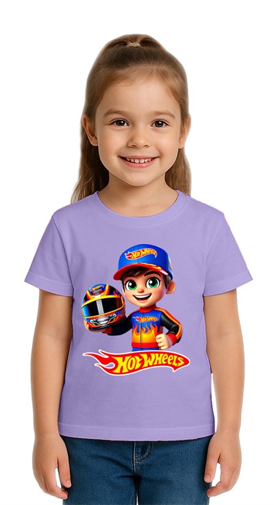 Unisex Hot Wheels  baskılı Çocuk Tişört pamuklu penye kumaş