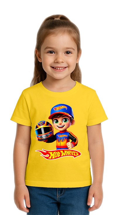 Unisex Hot Wheels  baskılı Çocuk Tişört pamuklu penye kumaş
