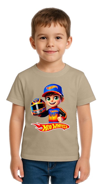 Unisex Hot Wheels  baskılı Çocuk Tişört pamuklu penye kumaş